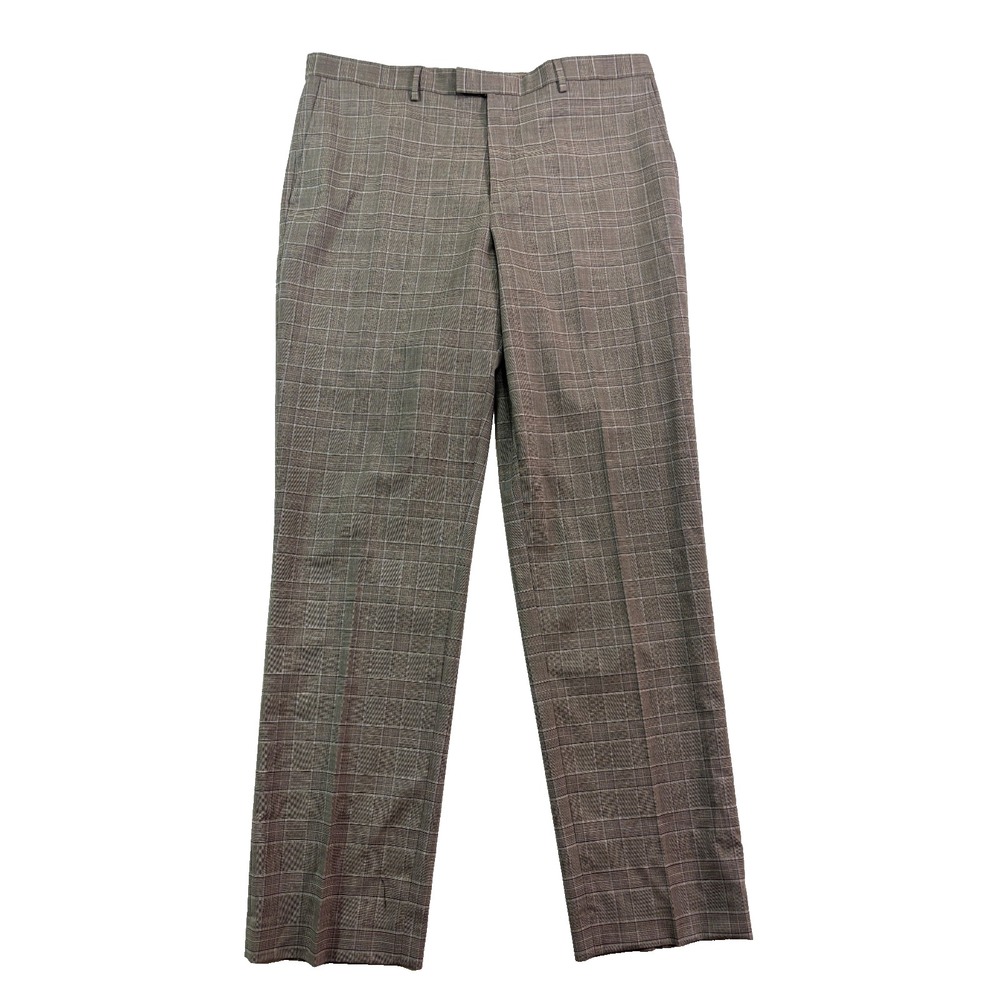 Banana Republic 38x36 Khaki Brown Plaid Standard Fit Stretch Wool Dress Pants